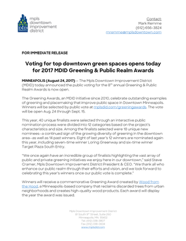 Voting for Top Downtown Green Spaces Opens Today for 2017 MDID Greening & Public Realm Awards