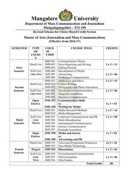 Journalism and Mass Communication) (Effective from 2016-17)
