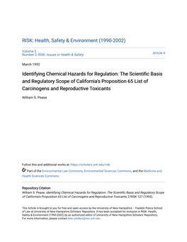 The Scientific Basis and Regulatory Scope of California's Proposition 65 List of Carcinogens and Reproductive Toxicants