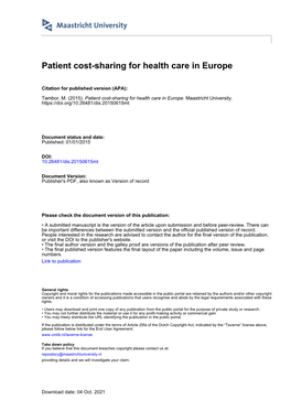 Patient Cost-Sharing for Health Care in Europe