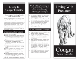 Cougar Country, You Can Living with Cougar Country Avoid Encounters by Following These Steps: Predators