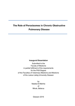 The Role of Peroxisomes in Chronic Obstructive Pulmonary Disease