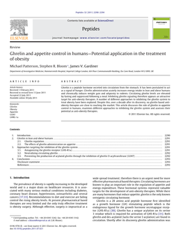 Ghrelin and Appetite Control in Humans: Potential