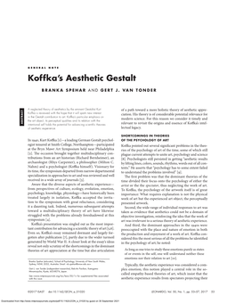 Koffka's Aesthetic Gestalt