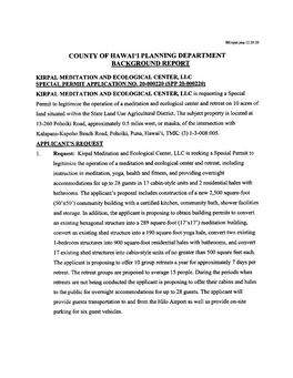 County of Hawaii Planning Department Background Report