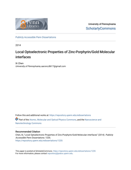 Local Optoelectronic Properties of Zinc-Porphyrin/Gold Molecular Interfaces