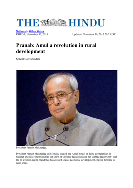 Pranab: Amul a Revolution in Rural Development