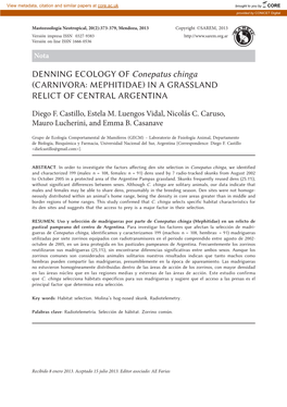 DENNING ECOLOGY of Conepatus Chinga (CARNIVORA: MEPHITIDAE) in a GRASSLAND RELICT of CENTRAL ARGENTINA