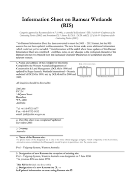 Information Sheet on Ramsar Wetlands (RIS)