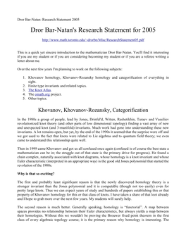 Dror Bar-Natan's Research Statement for 2005