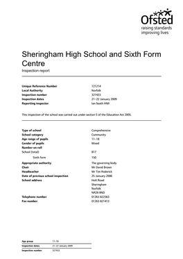 Sheringham High School and Sixth Form Centre Inspection Report