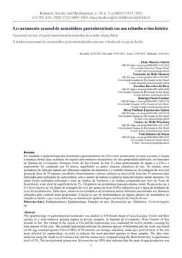 Levantamento Sazonal De Nematódeos Gastrointestinais Em