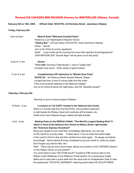 Revised ICE CAPADES MINI REUNION Itinerary for WINTERLUDE (Ottawa, Canada)