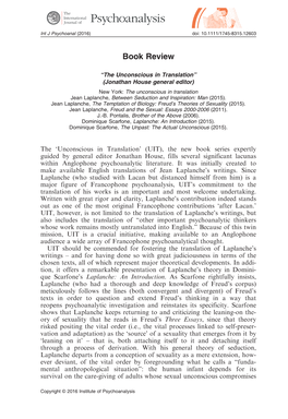 Jonathan House General Editor) New York: the Unconscious in Translation Jean Laplanche, Between Seduction and Inspiration: Man (2015)