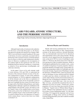 Lars Vegard, Atomic Structure, and the Periodic System