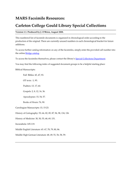 MARS Facsimile Resources: Carleton College Gould Library Special Collections