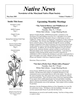 Native News Newsletter of the Maryland Native Plant Society