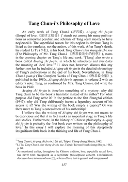 Tang Chun-I’S Philosophy of Love