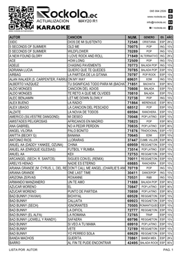 Autor Cancion Num. 33Dc Dios De Mi Sustento 5 Seconds of Summer Old Me 70075 5 Seconds of Summer Wildflower 70289 a New Found Gl