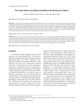 Nervação Foliar Em Espécies Brasileiras De Myrtaceae Adans.1