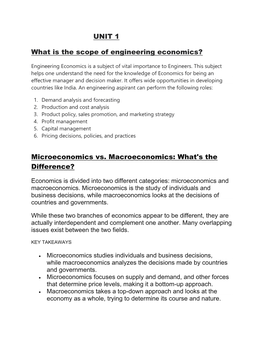 UNIT 1 What Is the Scope of Engineering Economics