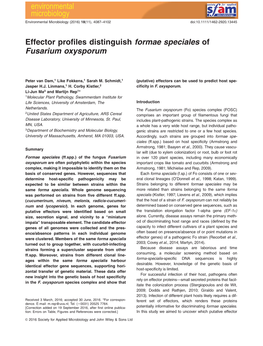 Effector Profiles Distinguish Formae Speciales of Fusarium Oxysporum