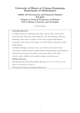 Chapter 2 General Properties of Options Part I Option Contracts and Strategies