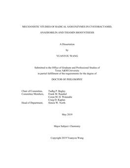 Mechanistic Studies of Radical Sam Enzymes in Cystobactamid