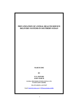 Privatization of Animal Health Service Delivery Systems in Southern Sudan