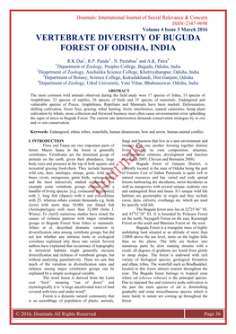 Vertebrate Diversity of Buguda Forest of Odisha, India