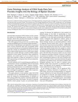 Gene Ontology Analysis of GWA Study Data Sets Provides Insights Into the Biology of Bipolar Disorder