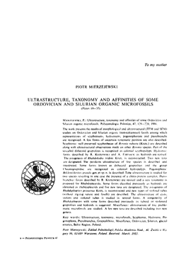 Ultrastrucrure, TAXONOMY and AFFINITIES of SOME ORDOYICIAN and SILURIAN ORGANIC MICROFOSSILS -.: Palaeontologia Polonica