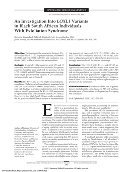 An Investigation Into LOXL1 Variants in Black South African Individuals with Exfoliation Syndrome