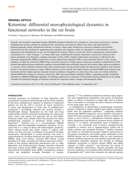 Ketamine: Differential Neurophysiological Dynamics in Functional Networks in the Rat Brain