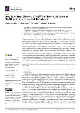 Date Palm Fruit (Phoenix Dactylifera): Effects on Vascular Health and Future Research Directions