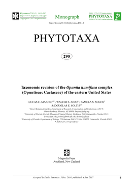 Taxonomic Revision of the Opuntia Humifusa Complex (Opuntieae: Cactaceae) of the Eastern United States