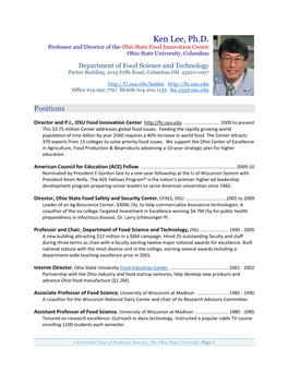 Ken Lee, Ph.D. Professor and Director of the Ohio State Food Innovation Center Ohio State University, Columbus