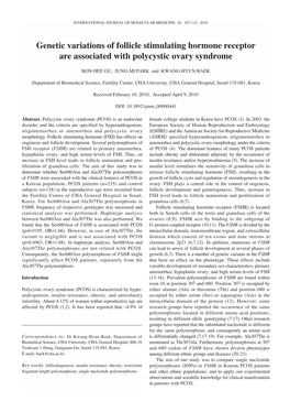 Genetic Variations of Follicle Stimulating Hormone Receptor Are Associated with Polycystic Ovary Syndrome