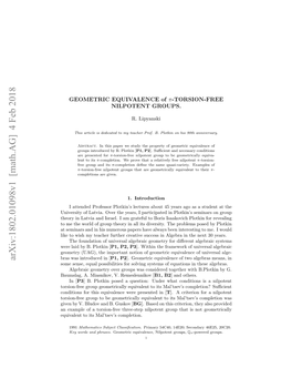 Arxiv:1802.01098V1 [Math.AG] 4 Feb 2018 Iet Ihm Ece Ute Raiescesi Ler Ntenex [ the Plotkin in B