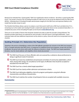 DWI Court Model Compliance Checklist