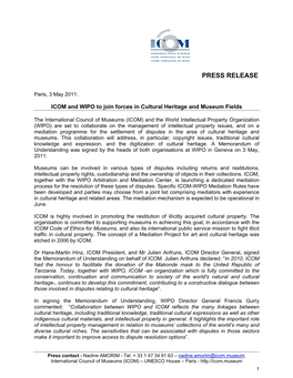 PDF ICOM and WIPO to Join Forces in Cultural Heritage
