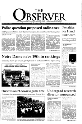 Police Question Proposed Ordinance Notre Dame Nabs 19Th in Rankings