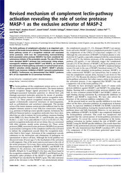 Revised Mechanism of Complement Lectin-Pathway Activation Revealing the Role of Serine Protease MASP-1 As the Exclusive Activator of MASP-2
