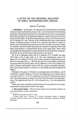 A Study of the Proximal Relation in Coset Transformation Groups