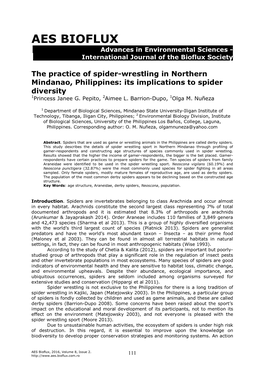 Pepito P. J. G., Barrion-Dupo A. L., Nuneza O. M., 2016 the Practice of Spider-Wrestling in Northern Mindanao