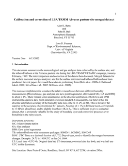 Calibration and Correction of LBA/TRMM Abracos Pasture Site Merged Dataset