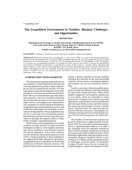 The Geopolitical Environment in Namibia: Business Challenges and Opportunities