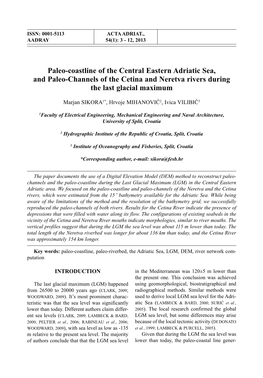 Paleo-Coastline of the Central Eastern Adriatic Sea, and Paleo-Channels of the Cetina and Neretva Rivers During the Last Glacial Maximum