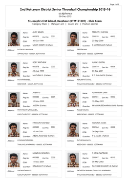 2Nd Kottayam District Senior Throwball Championship 2015-16
