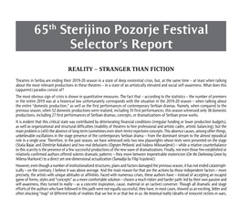 65Th Sterijino Pozorje Festival Selector's Report